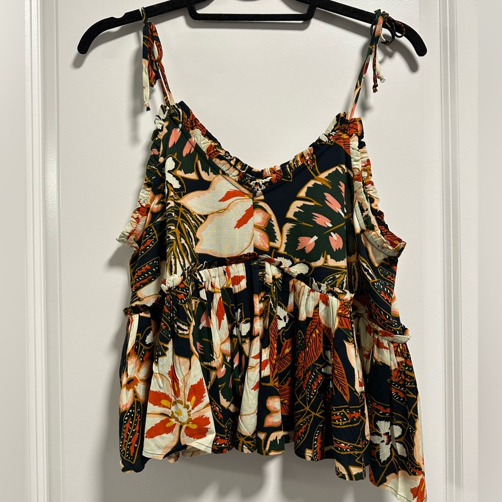 Patrons of Peace adjustable strap, flowy, floral vacation top